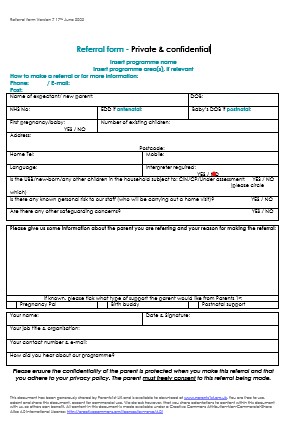 Example of referral form for parents