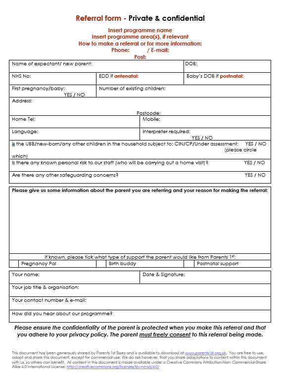 Example of referral form for parents