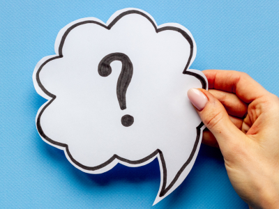 speech bubble with a ? inside